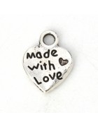 Подвеска металлическая Made with love 10 мм. Цвет черненое серебро